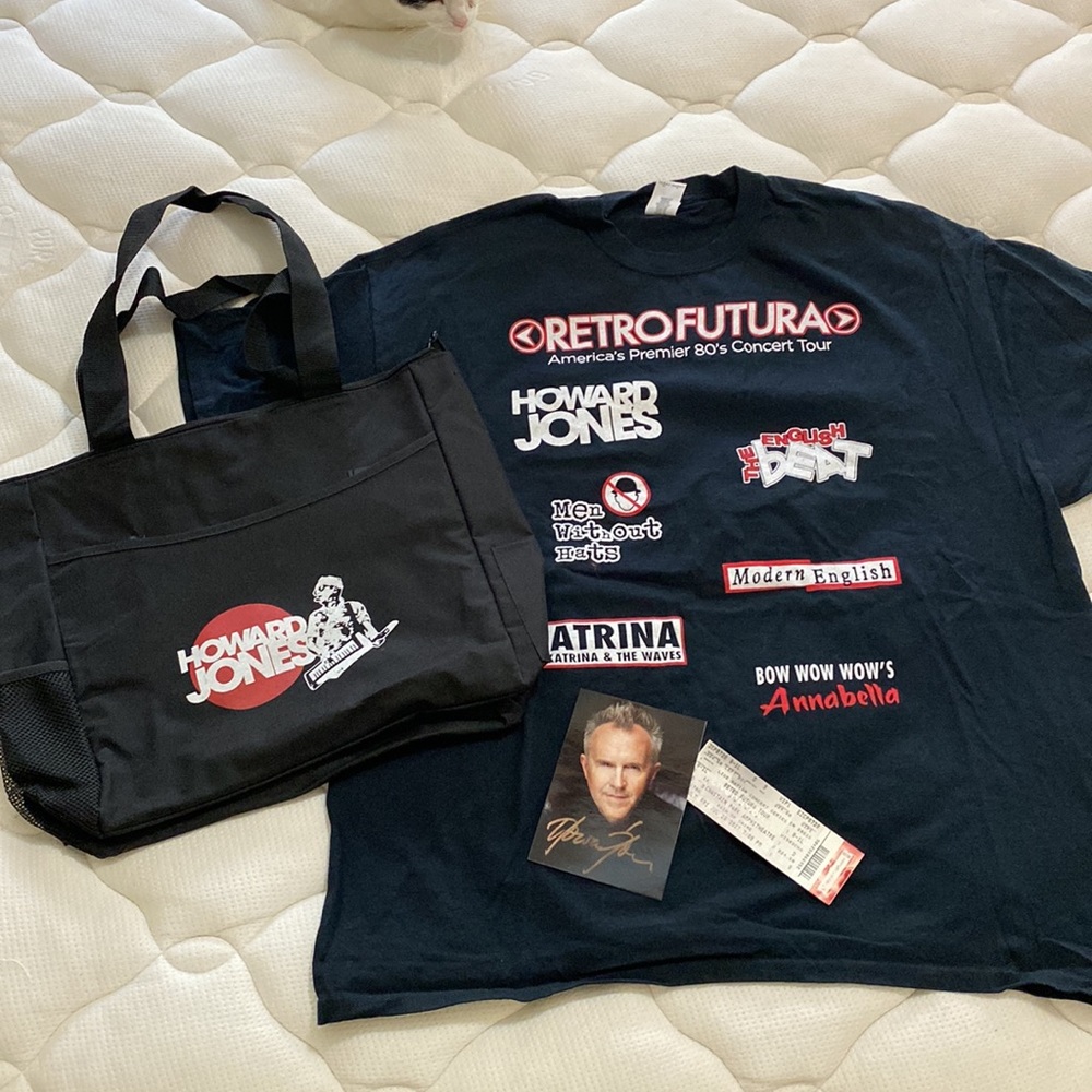 1980s Retro Futura concert T-shirt, bag and autographed picture bundle